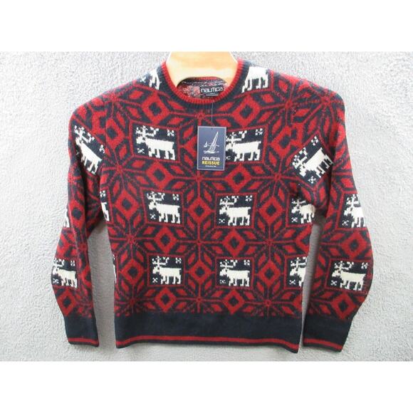 NWT Nautica Men's Reissue Printed Jacquard Crewneck Sweater Men's Small Moose - Picture 1 of 14